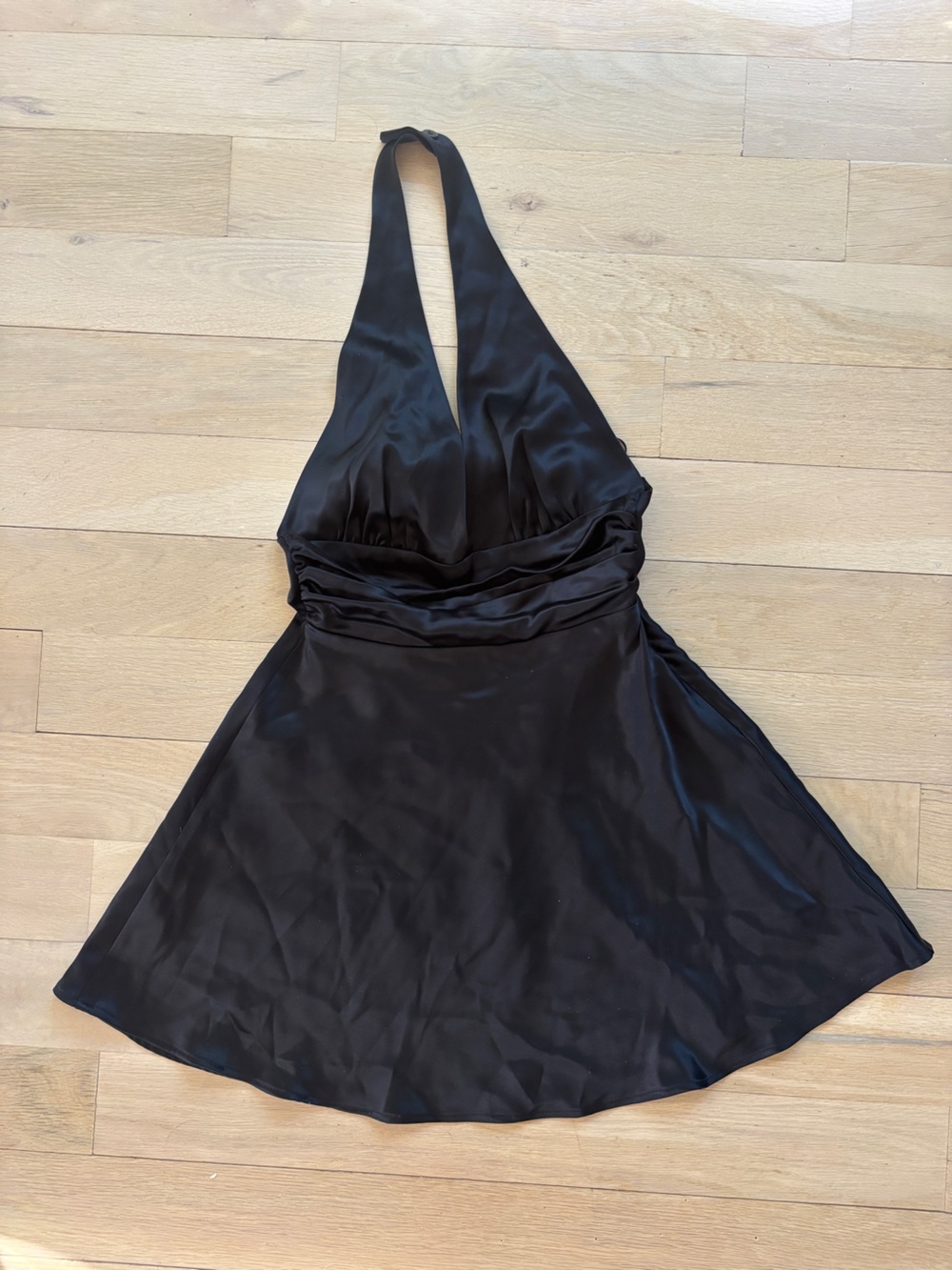 Satin Black Sleeveless V-Neck Dress